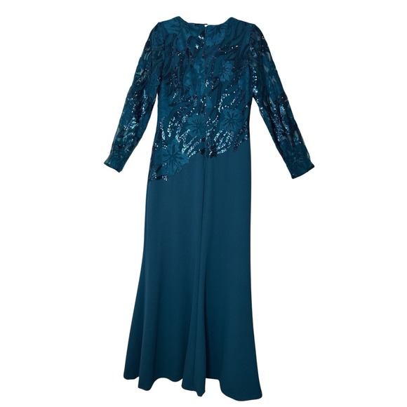 Tadashi Shoji Maxi Dress Women's Size 8 Floral Sequin Long Sleeve Stretch Cóctel - Picture 3 of 13